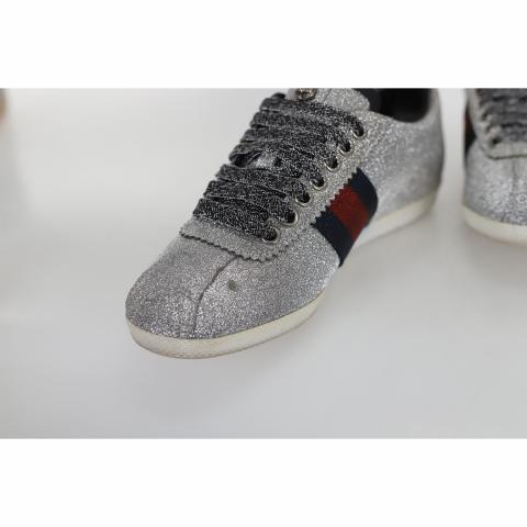 Sell Gucci Glitter Studded Web Sneakers - Silver | HuntStreet.com